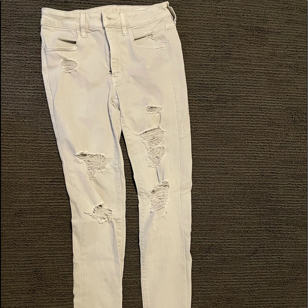 American eagle, light grey, ripped skinny jeans